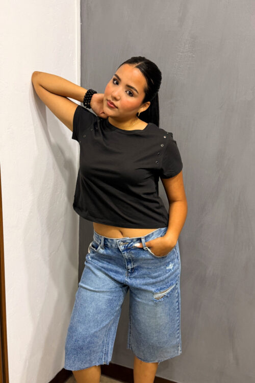 T-shirt Crop color gris plomo