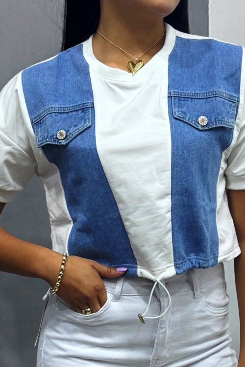 Suéter manga corta con Jean intervenido